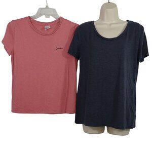 Lot of 2 H&M Basic T-Shirt Women Size L Pink and Blue Cotton Blend Tops